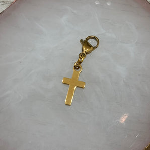 Gold Cross Charm / Stainless Steel